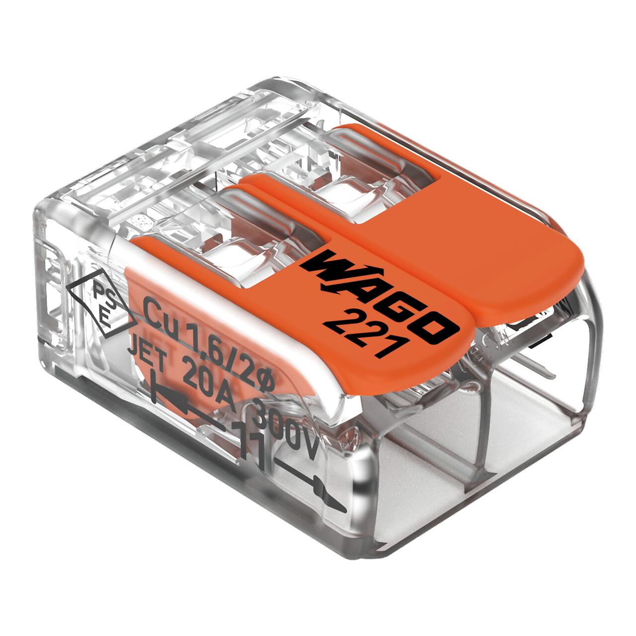 Wago 221-412 2-Wire Lever Nuts Conductor Compact Splicing Connectors, 12-24 AWG