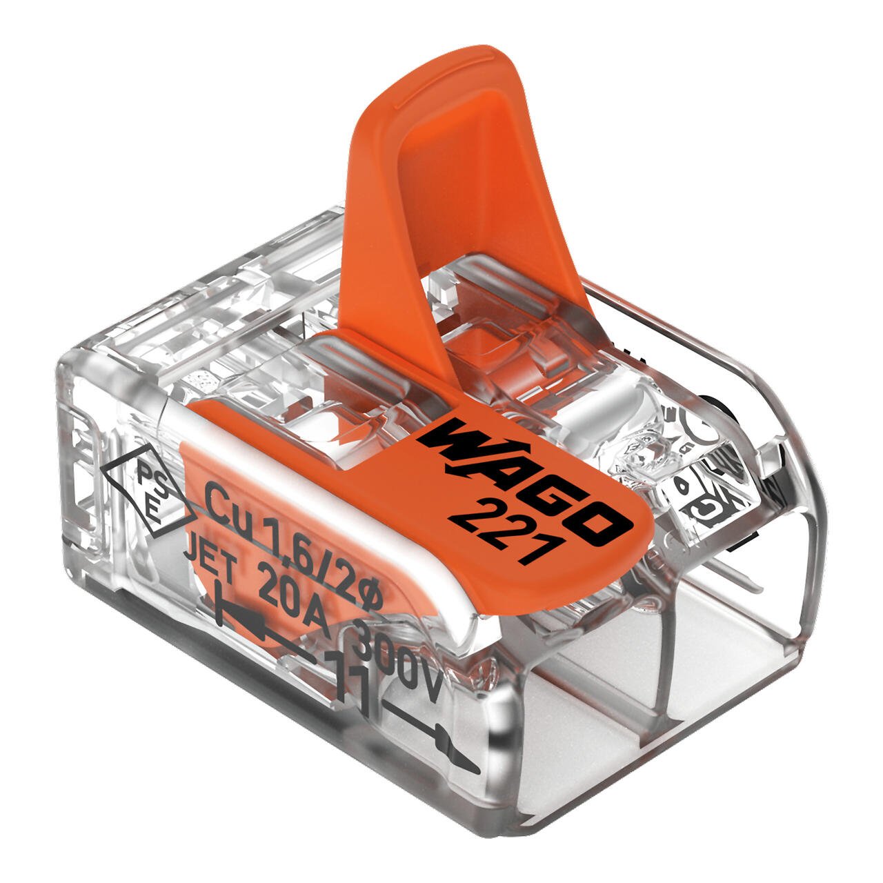Wago 221-412 2-Wire Lever Nuts Conductor Compact Splicing Connectors, 12-24 AWG